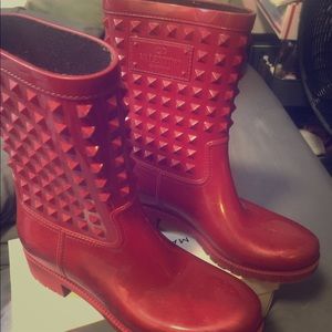 Red Studded Rubber boots by VALENTINO GARAVANI